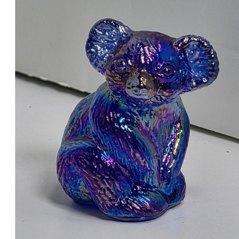 Cobalt Blue Carnival Boyd Glass Koala Bear Iridescent Figurine Miniature 2" vtg